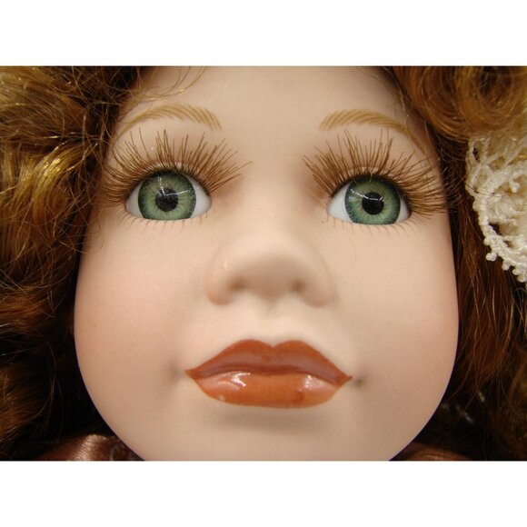 Collectors Choice 16" Porcelain Doll Victorian Style Pigtail Red Curls Dress Hat - Picture 4 of 11